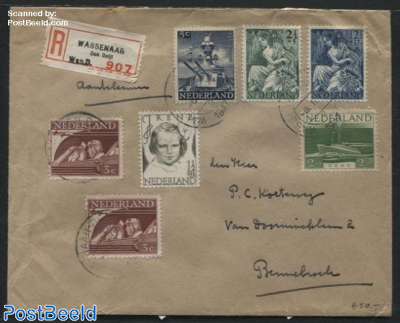 Registered letter from Wassenaar to Bennebroek with NVPH 450+453+454+429+430