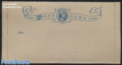Card letter (Postblad) 5c blue, Wilhelmina